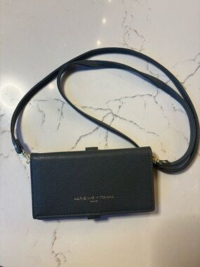 Adrienne Vittadini Gray Pebbled Leather Crossbody Wallet with Gold Hardware